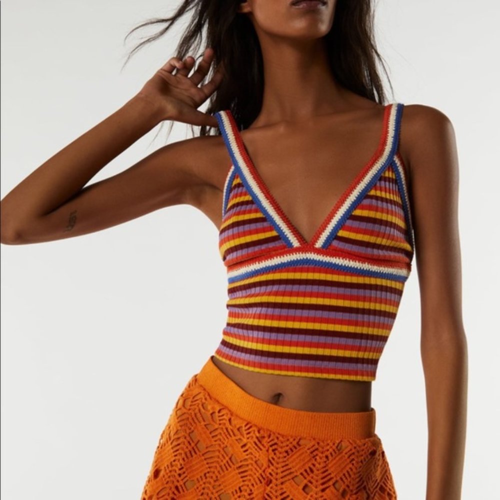 New Zara Knit Tank Top Stripped Cropped